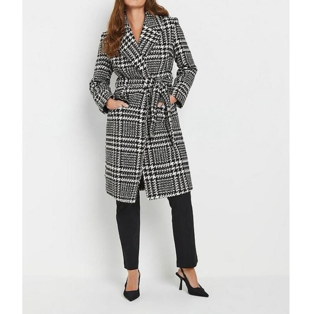 Lane Bryant Black Houndstooth Belted Trench Coat Sz Plus 22/24 Patch Pocket NWT